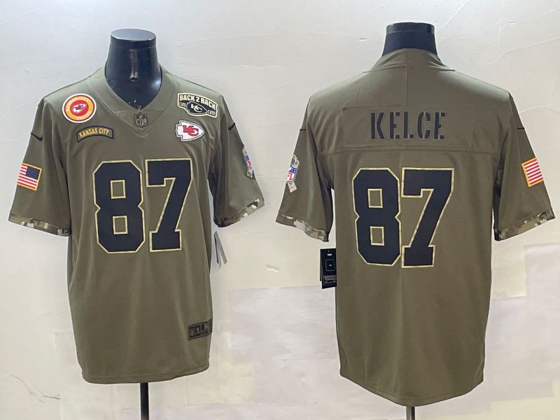Men Kansas City Chiefs #87 Kelce Green Nike 2025 Salute to Service Limited NFL Jersey style 5
